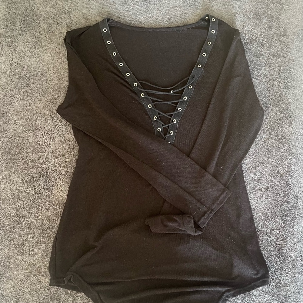 Elegant Black Lace-Up Bodysuit